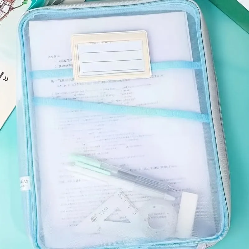 4-Pack Transparent Zippered Mesh File Bags