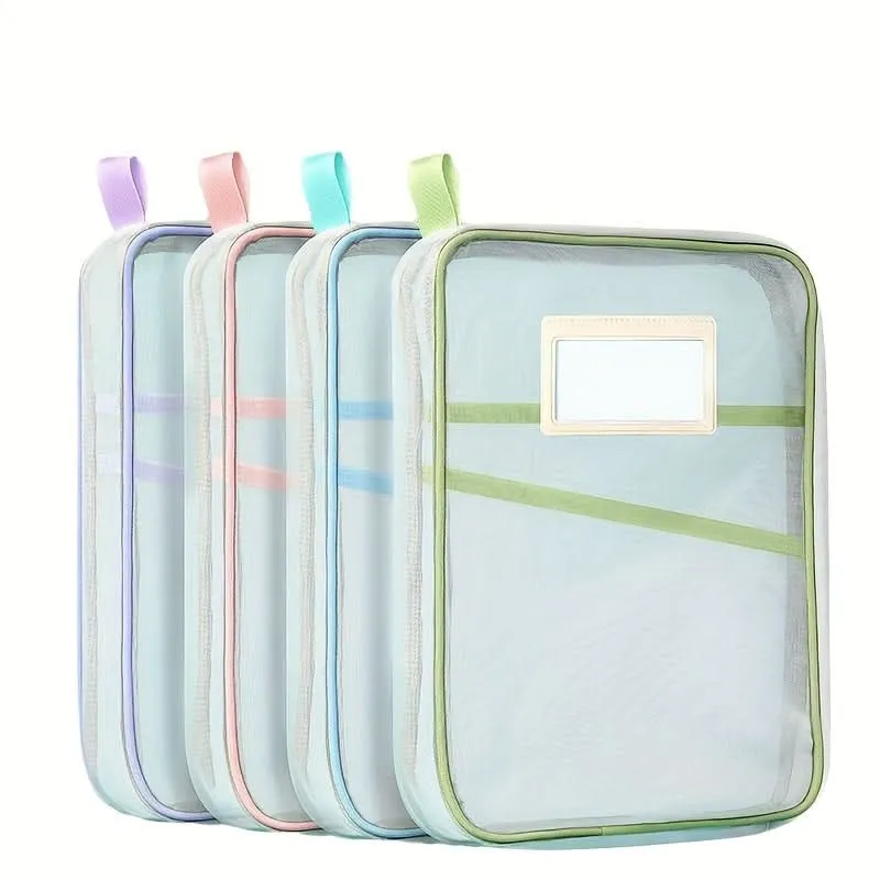 4-Pack Transparent Zippered Mesh File Bags
