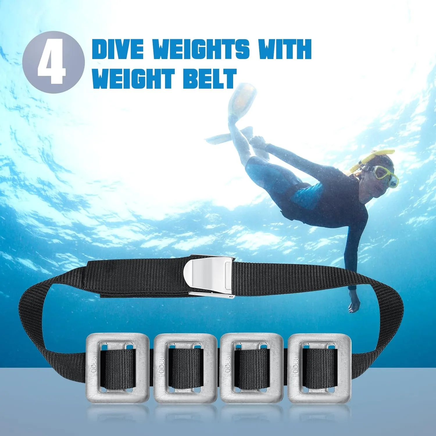 4 Pcs Dive Weights for Scuba with 1 Pcs Scuba Diving Weight Belt Set Scuba Weights Nylon Long Scuba Weight Belt with Metal Quick Release Buckle for Summer Free Diving Spearfishing