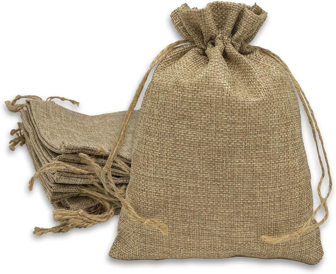 48-Pack 5.5x7.75 Natural Burlap Gift Bags w. Drawstring (Natural Brown, Medium) for Party Favors, Presents or DIY Craft by TheDisplayGuys
