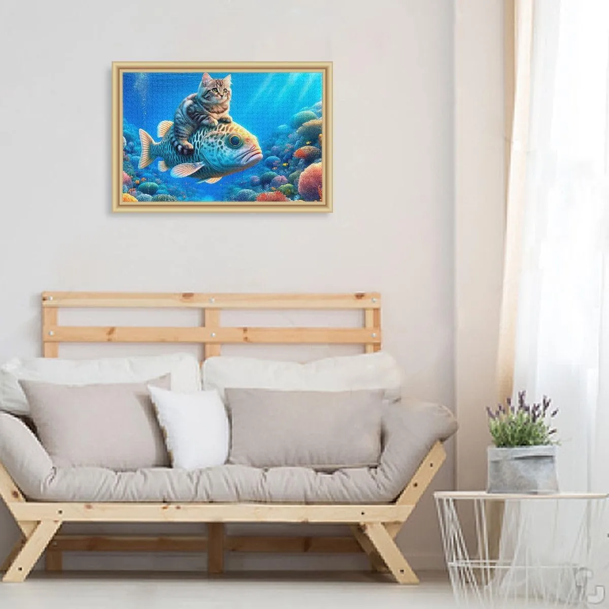 500 Piece Jigsaw Puzzle, Little Cat Riding on Fish Puzzle Challenging Puzzle Game Fun Family Activity, 20.5" L X 14.9" W