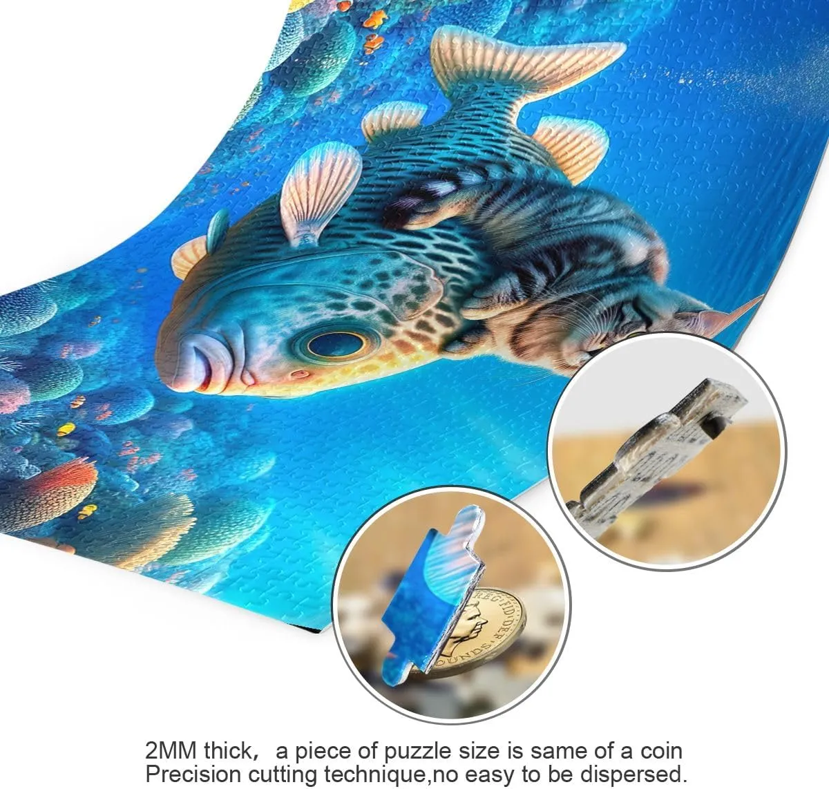 500 Piece Jigsaw Puzzle, Little Cat Riding on Fish Puzzle Challenging Puzzle Game Fun Family Activity, 20.5" L X 14.9" W