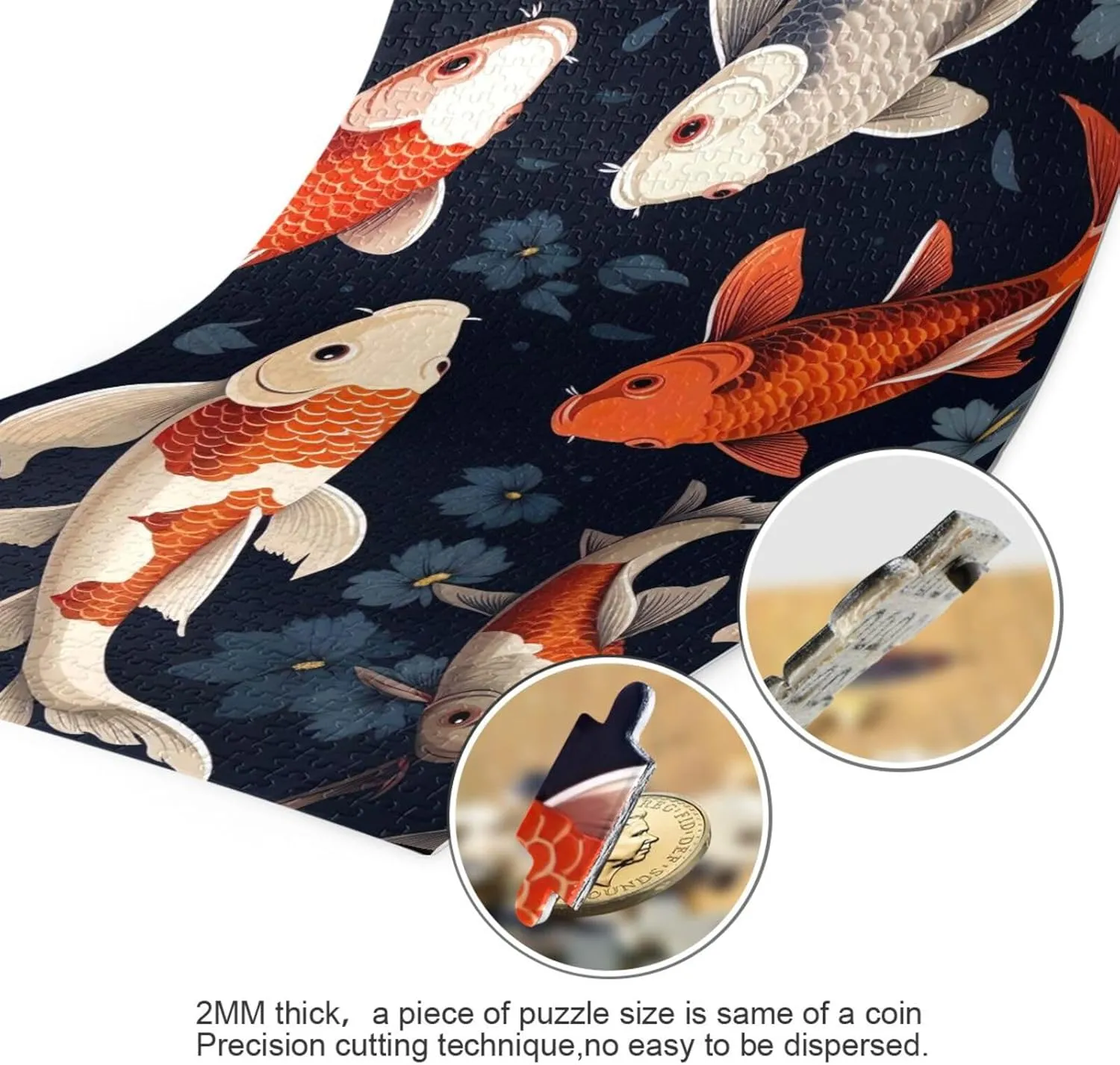 500 Piece Jigsaw Puzzles, Koi Fish Black Puzzle Challenging Puzzle Game for Adults, Families, 20.5" L X 14.9" W
