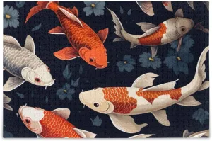 500 Piece Jigsaw Puzzles, Koi Fish Black Puzzle Challenging Puzzle Game for Adults, Families, 20.5" L X 14.9" W