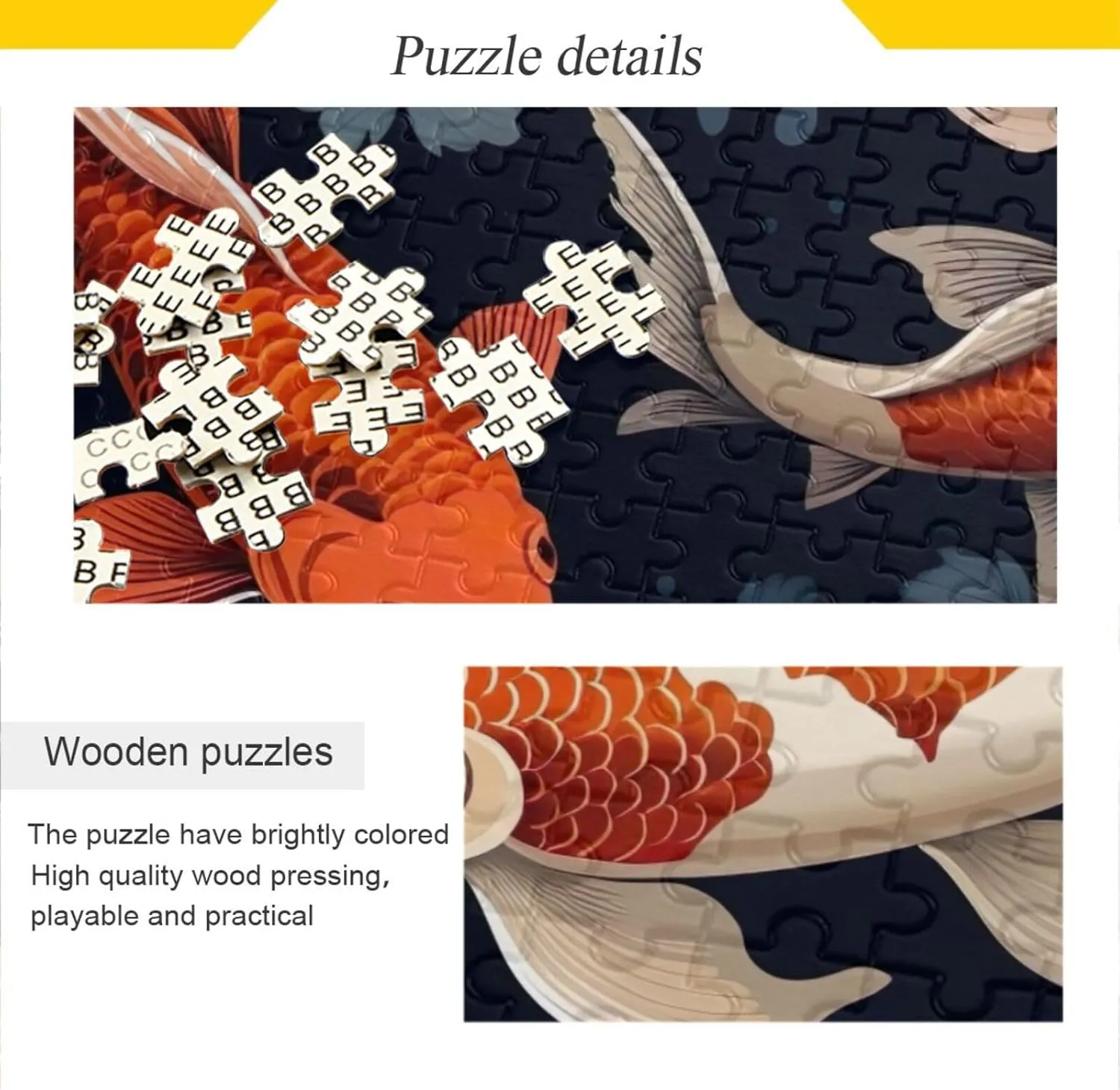 500 Piece Jigsaw Puzzles, Koi Fish Black Puzzle Challenging Puzzle Game for Adults, Families, 20.5" L X 14.9" W