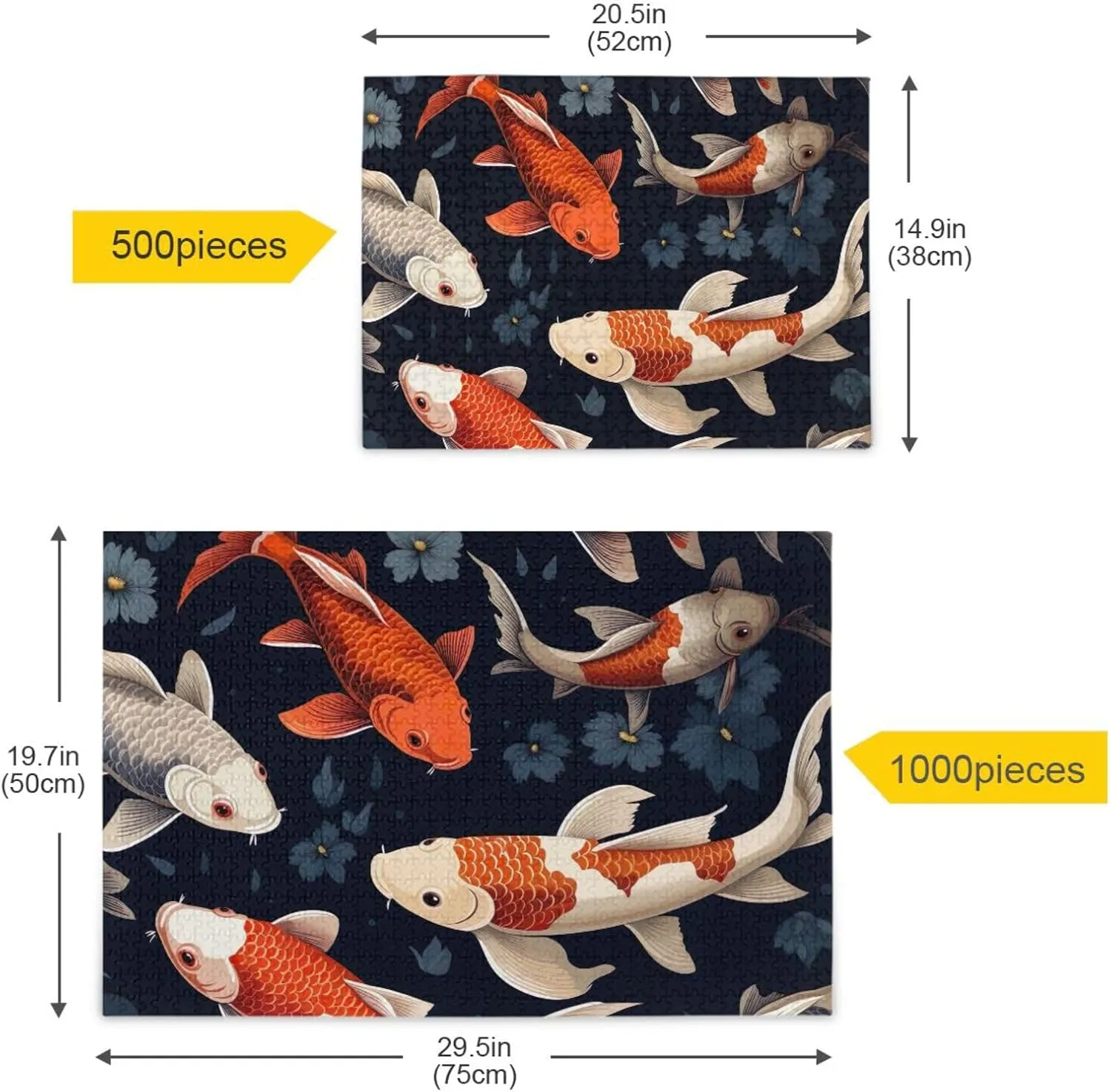 500 Piece Jigsaw Puzzles, Koi Fish Black Puzzle Challenging Puzzle Game for Adults, Families, 20.5" L X 14.9" W