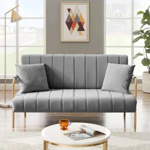61" Modern Velvet Loveseat Sofa,Upholstery Love Seat Couches with Tufted Backrest,Golden Metal Legs,Accent Sofa for Living Room Bedroom Apartment Office (Light Grey)