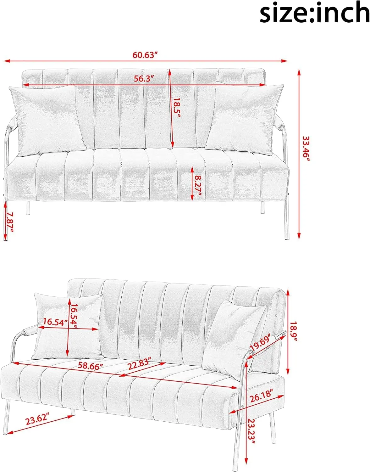 61" Modern Velvet Loveseat Sofa,Upholstery Love Seat Couches with Tufted Backrest,Golden Metal Legs,Accent Sofa for Living Room Bedroom Apartment Office (Light Grey)