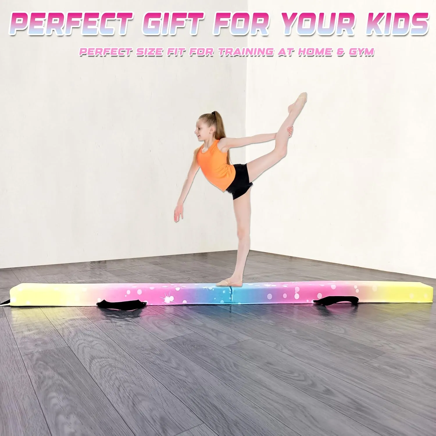6FT/9FT Folding Balance Beam for Kids ages 3-15- Foldable Gymnastics Floor Beam,Anti-Slip ,Carrying Bag, Faux Suede Covered,EVA foam,Gymnastics Equipment for Kids Training At Home,School,Gym Center