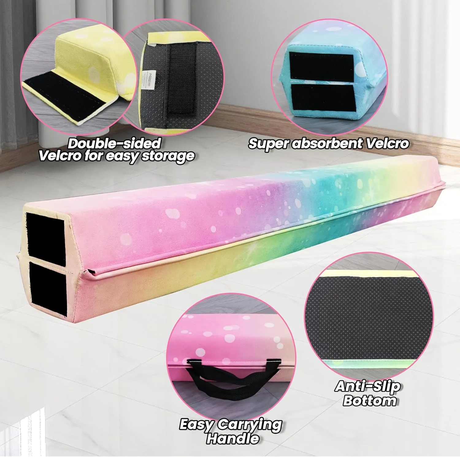 6FT/9FT Folding Balance Beam for Kids ages 3-15- Foldable Gymnastics Floor Beam,Anti-Slip ,Carrying Bag, Faux Suede Covered,EVA foam,Gymnastics Equipment for Kids Training At Home,School,Gym Center