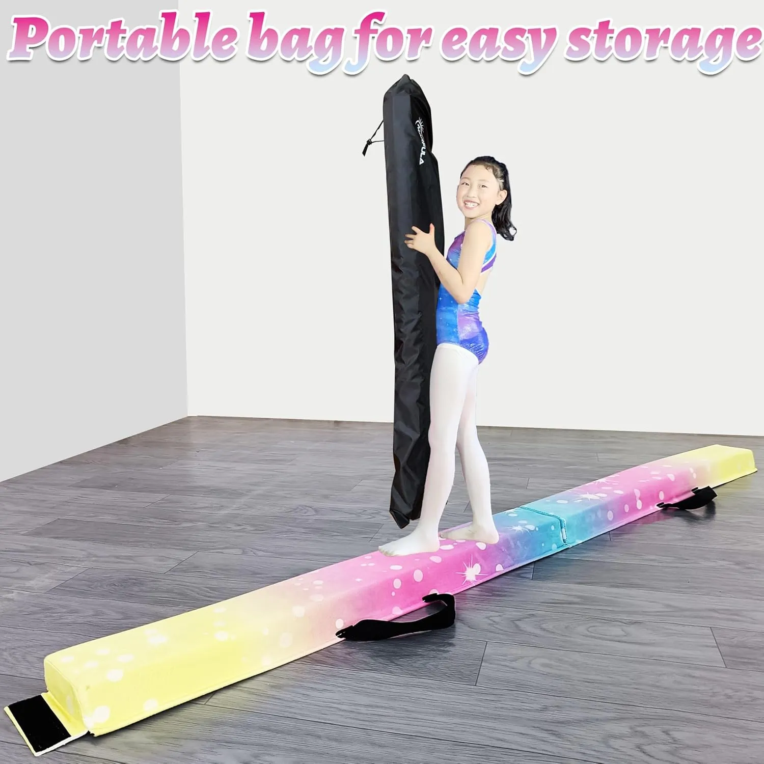 6FT/9FT Folding Balance Beam for Kids ages 3-15- Foldable Gymnastics Floor Beam,Anti-Slip ,Carrying Bag, Faux Suede Covered,EVA foam,Gymnastics Equipment for Kids Training At Home,School,Gym Center