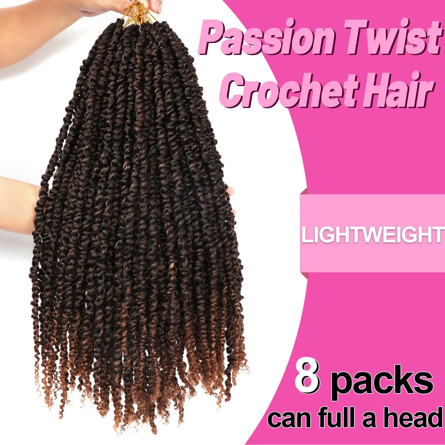 8 Packs Passion Twist Crochet Hair 20 Inch Prelooped Crochet Braids Pretwisted Spring Twist Crochet Hair for Black Women (20 Inch (Pack of 8), T30#)