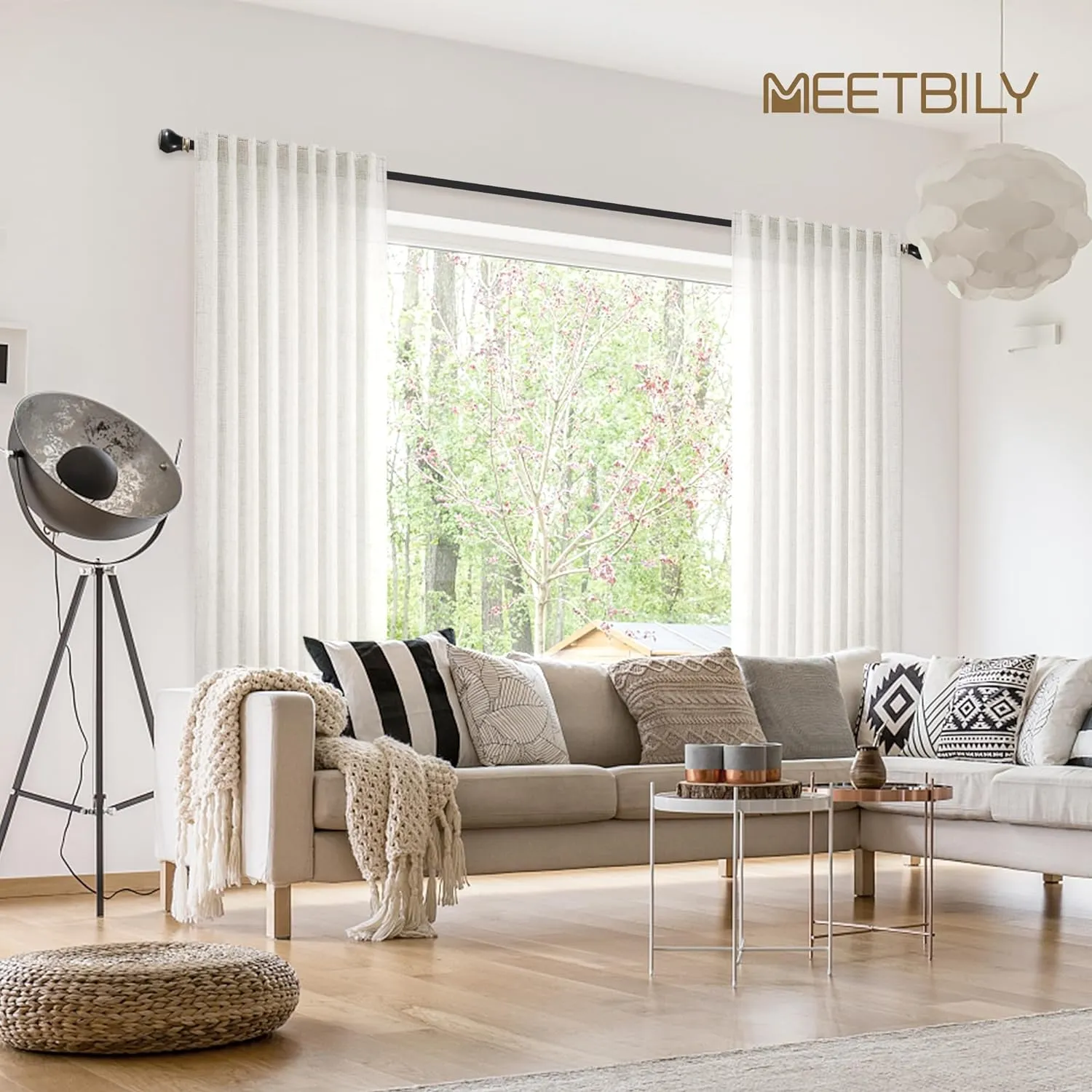 95 Inch Length Curtains 2 Panels Set Rod Pocket Linen Window Sheer Privacy Decorative Curtain Drapes for Living Room Bedroom,50x95 in Long,Ivory(Cream/Off White)