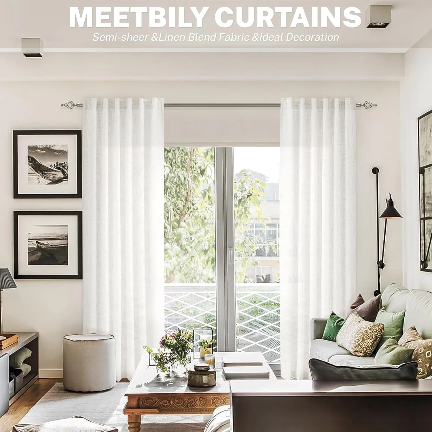 95 Inch Length Curtains 2 Panels Set Rod Pocket Linen Window Sheer Privacy Decorative Curtain Drapes for Living Room Bedroom,50x95 in Long,Ivory(Cream/Off White)