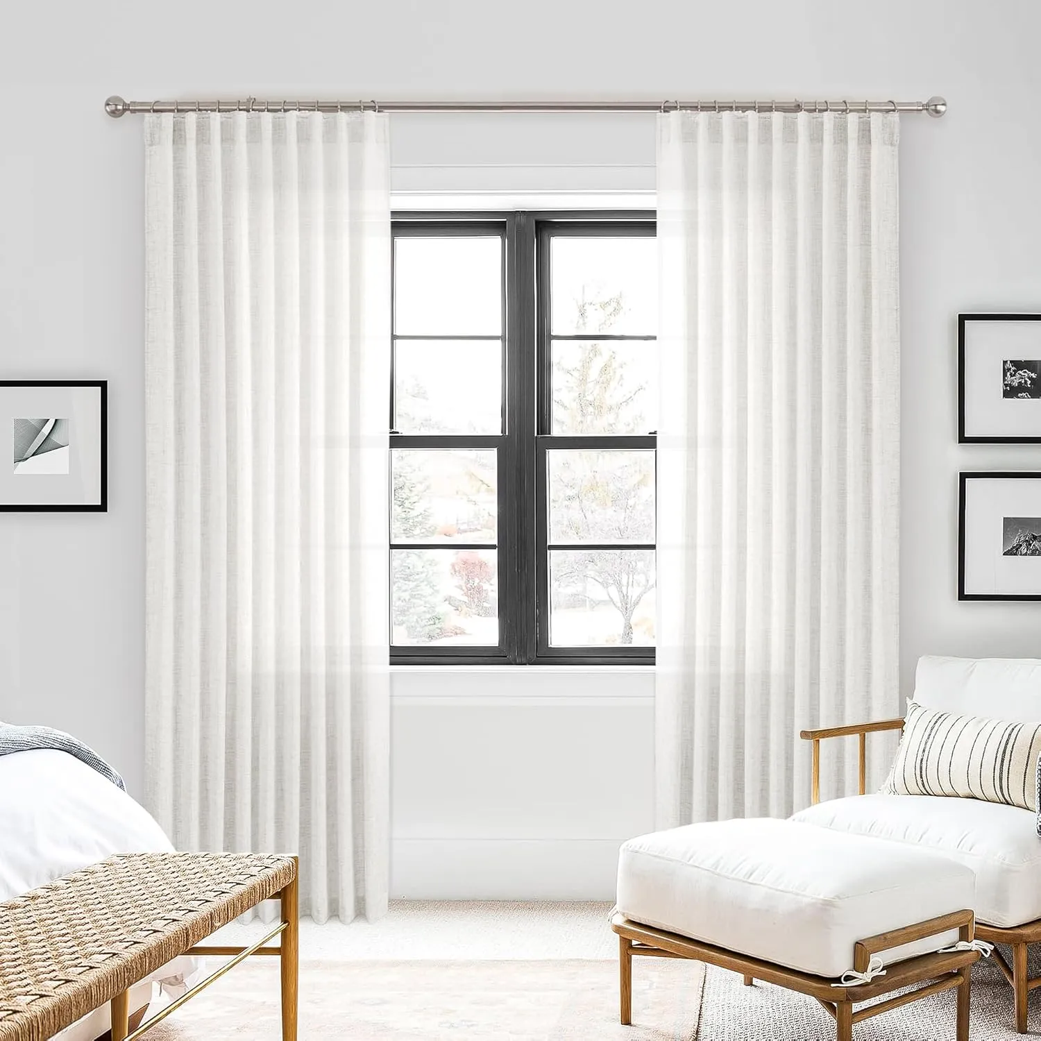 95 Inch Length Curtains 2 Panels Set Rod Pocket Linen Window Sheer Privacy Decorative Curtain Drapes for Living Room Bedroom,50x95 in Long,Ivory(Cream/Off White)