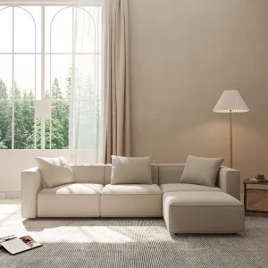 Acanva Luxury Modular Sectional Living Room Sofa Set, Modern Minimalist Style Couch with Ottoman and Chaise, L-Shape, Linen-Like Cream