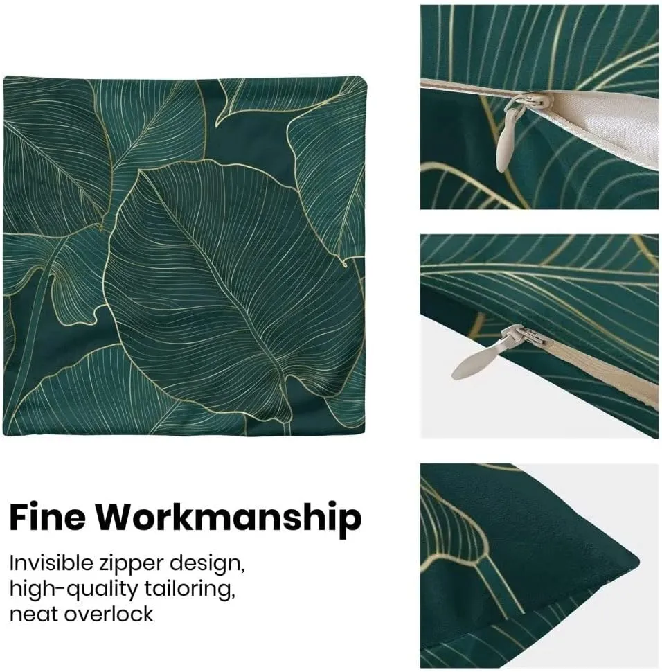 AEIOAE Tropical Leaves Pillow Covers 18 X 18 Inch Set of 2, Emerald Green Minimalist Geometric Palm Leaf Throw Pillow Covers Plant Outdoor Decorative Pillows for Couch Home Sofa Summer Decor
