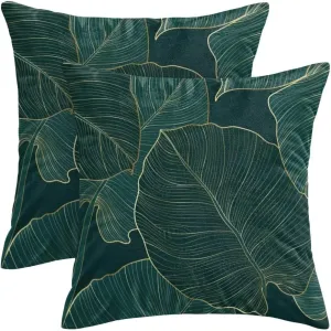 AEIOAE Tropical Leaves Pillow Covers 18 X 18 Inch Set of 2, Emerald Green Minimalist Geometric Palm Leaf Throw Pillow Covers Plant Outdoor Decorative Pillows for Couch Home Sofa Summer Decor