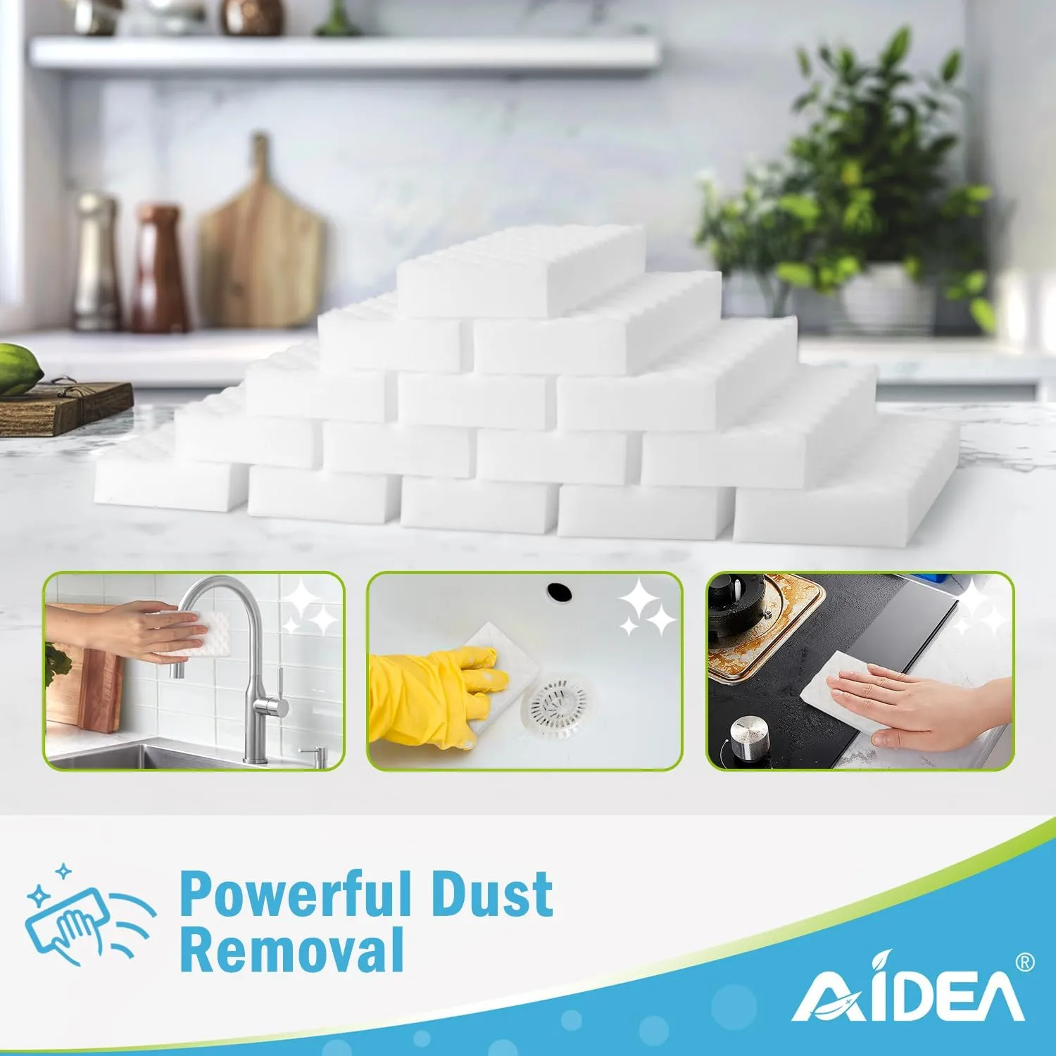 AIDEA Magic Sponges Cleaning Eraser, 48 Pads Multipurpose Sponge for Household, Powerful Scrubber Foam Pads for Multi-Surface Cleaning: Furniture, Bathroom, Sink, Floor, Baseboard, Wall