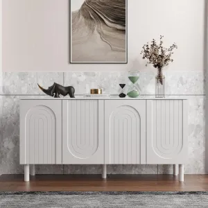 AIEGLE 63.2" W Buffet Cabinet Sideboard with 2 Adjustable Shelves, Wood Storage Cabinet with 4 Doors, Modern Credenza Cupboard, Modern White