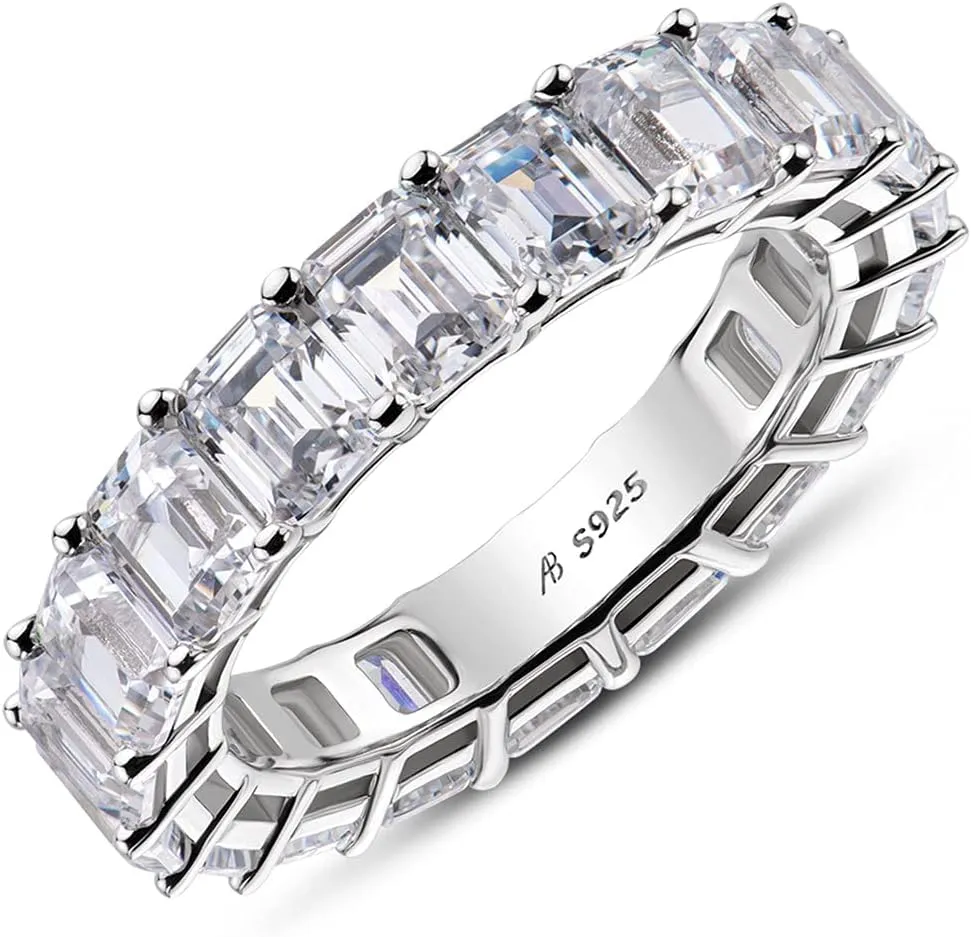 AINUOSHI Eternity Ring, 925 Sterling Silver Ring for Women, Emerald/Oval/Radiant/Round/Cushion Cut Cubic Zirconia CZ Fine Ring, Eternity Engagement Wedding Band Ring, Jewelry Box Packed