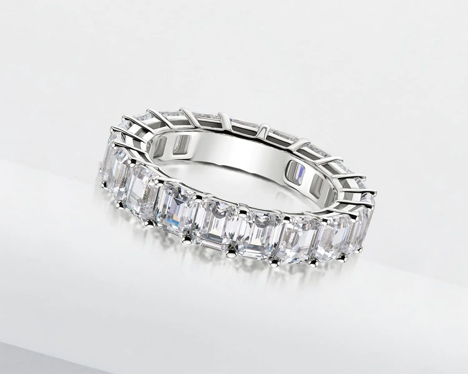 AINUOSHI Eternity Ring, 925 Sterling Silver Ring for Women, Emerald/Oval/Radiant/Round/Cushion Cut Cubic Zirconia CZ Fine Ring, Eternity Engagement Wedding Band Ring, Jewelry Box Packed