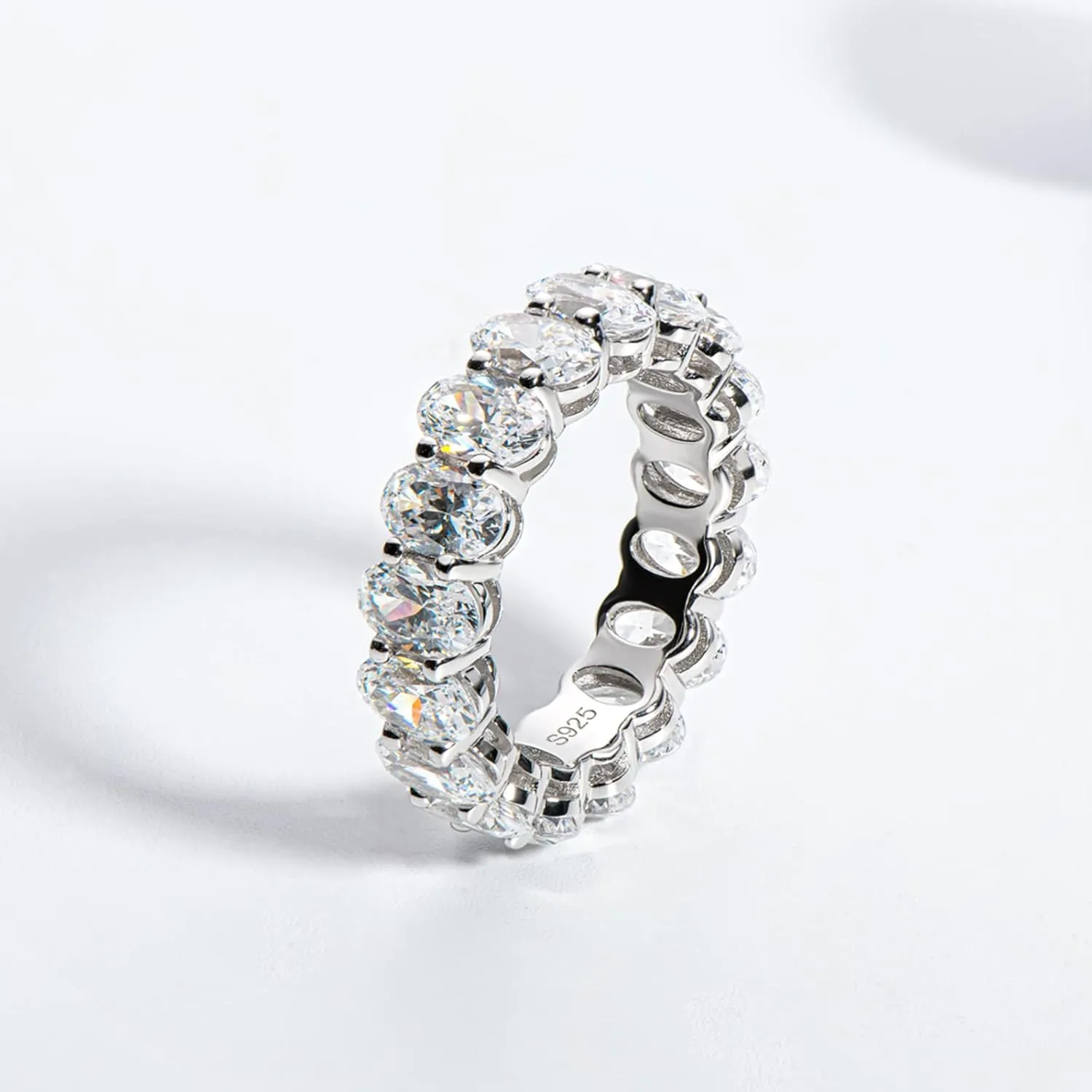 AINUOSHI Eternity Ring, 925 Sterling Silver Ring for Women, Emerald/Oval/Radiant/Round/Cushion Cut Cubic Zirconia CZ Fine Ring, Eternity Engagement Wedding Band Ring, Jewelry Box Packed