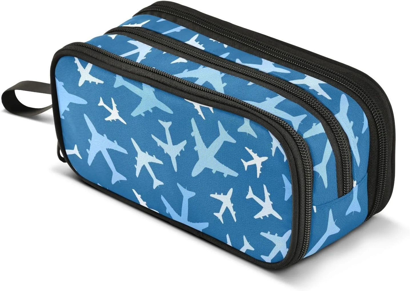 Airplanes Blue Pencil Case Box Boys Girls Large Pencil Pouch with Zipper Compartments Big Capacity Stationery Pen Bag Organizer for Kids Teens Adults School