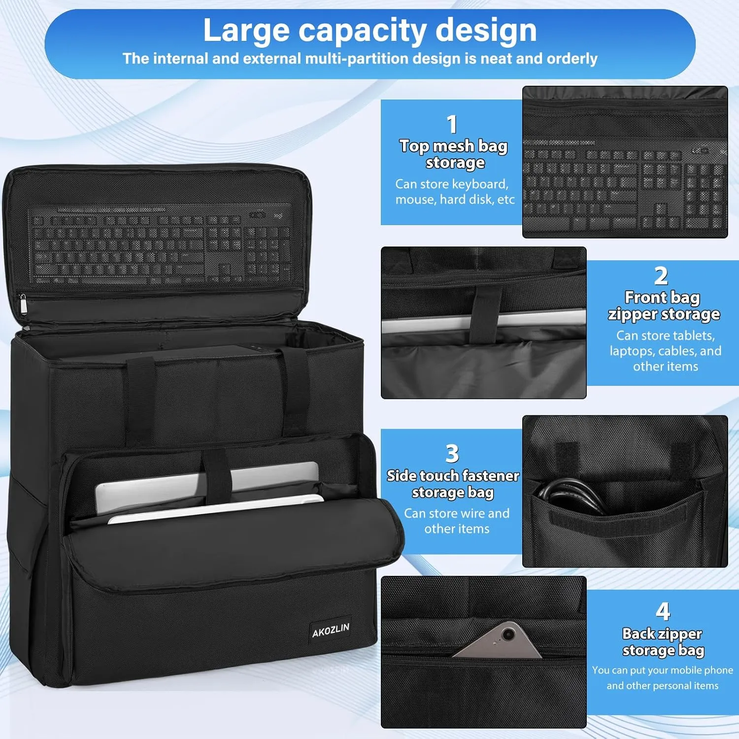 AKOZLIN Desktop Gaming Computer Tower PC Chassis Carrying Case Travel Storage Bag for Keyboard Mouse Accessories