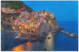 ALAZA 500 Piece Jigsaw Puzzle, Night View Manarola Fish Village Puzzles for Adults Teens, Educational Intellectual Decompression Games