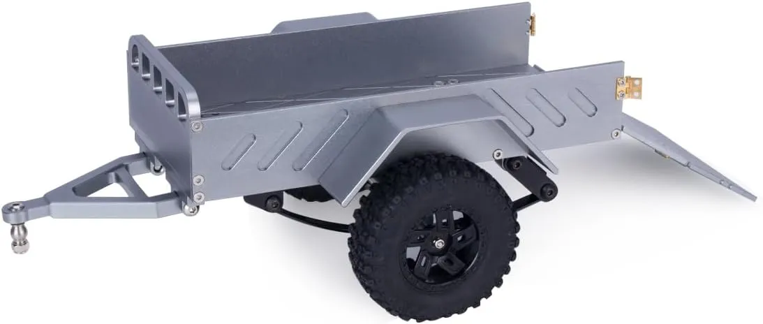 Aluminum 1/18 1/24 Small Scale RC Crawler Car Utility Trailer for TRX4M SCX24 FMS FCX24 AX24 Upgrade Parts (Titanium)