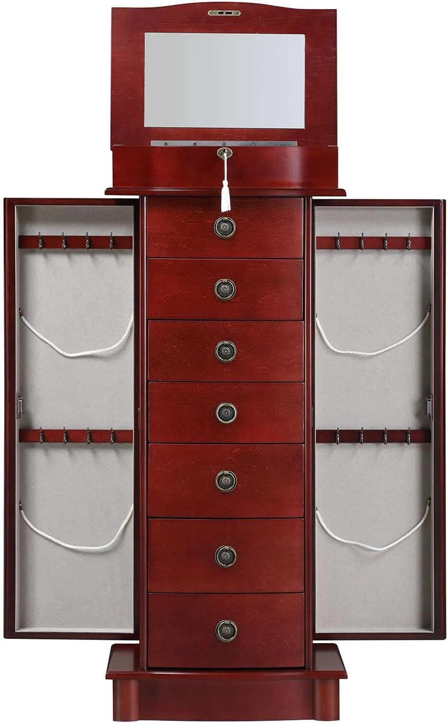 Alveare Home Nara Jewelry Armoire – Locking Storage Organizer with Seven Spacious Drawers, Cherry