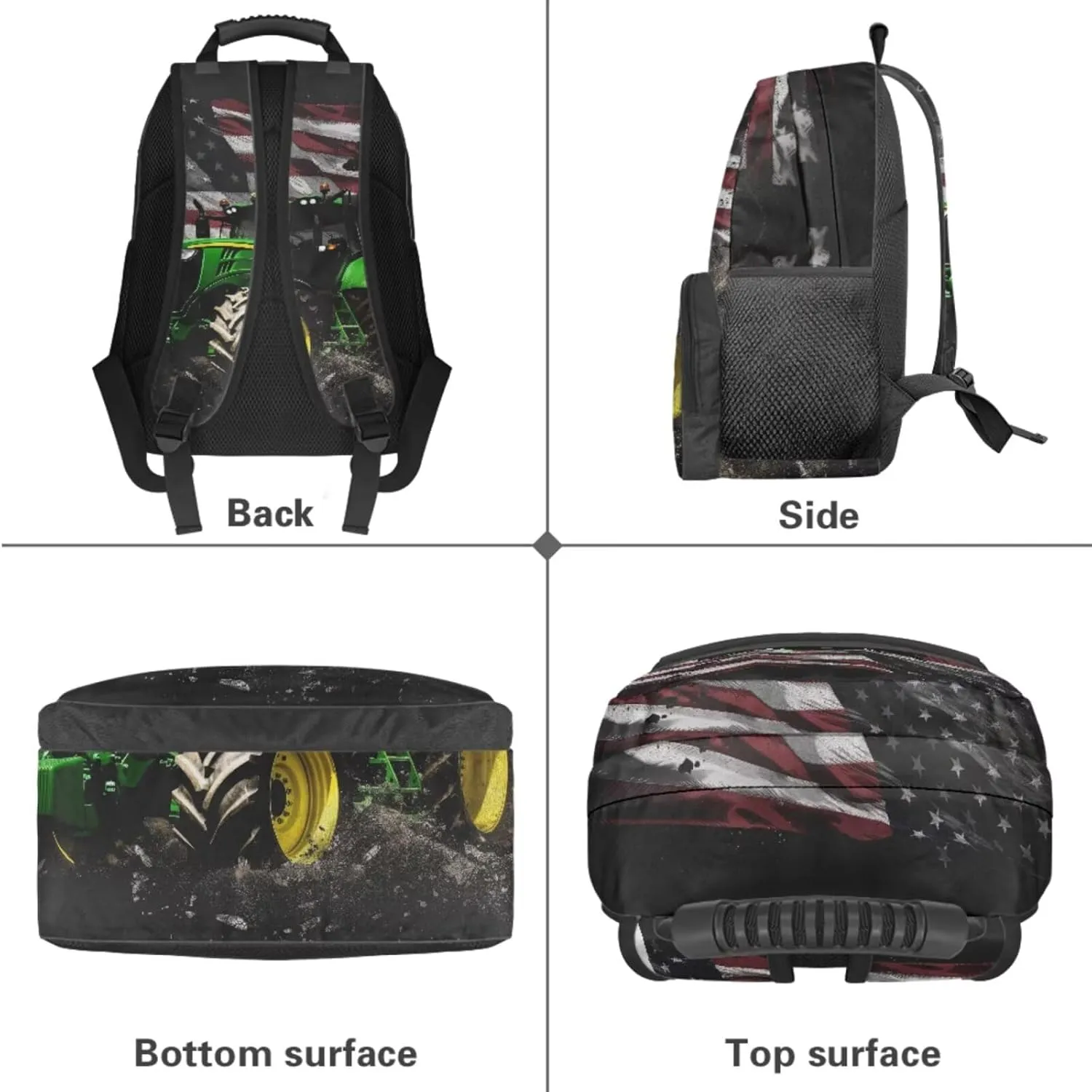 American Flag Tractor Backpack for Boys Girls School Bag with Lunch Bag Pencil Case Water Bottle Holder Elementary Cute Bookbag for Kids 4 Piece Back to School Supplies