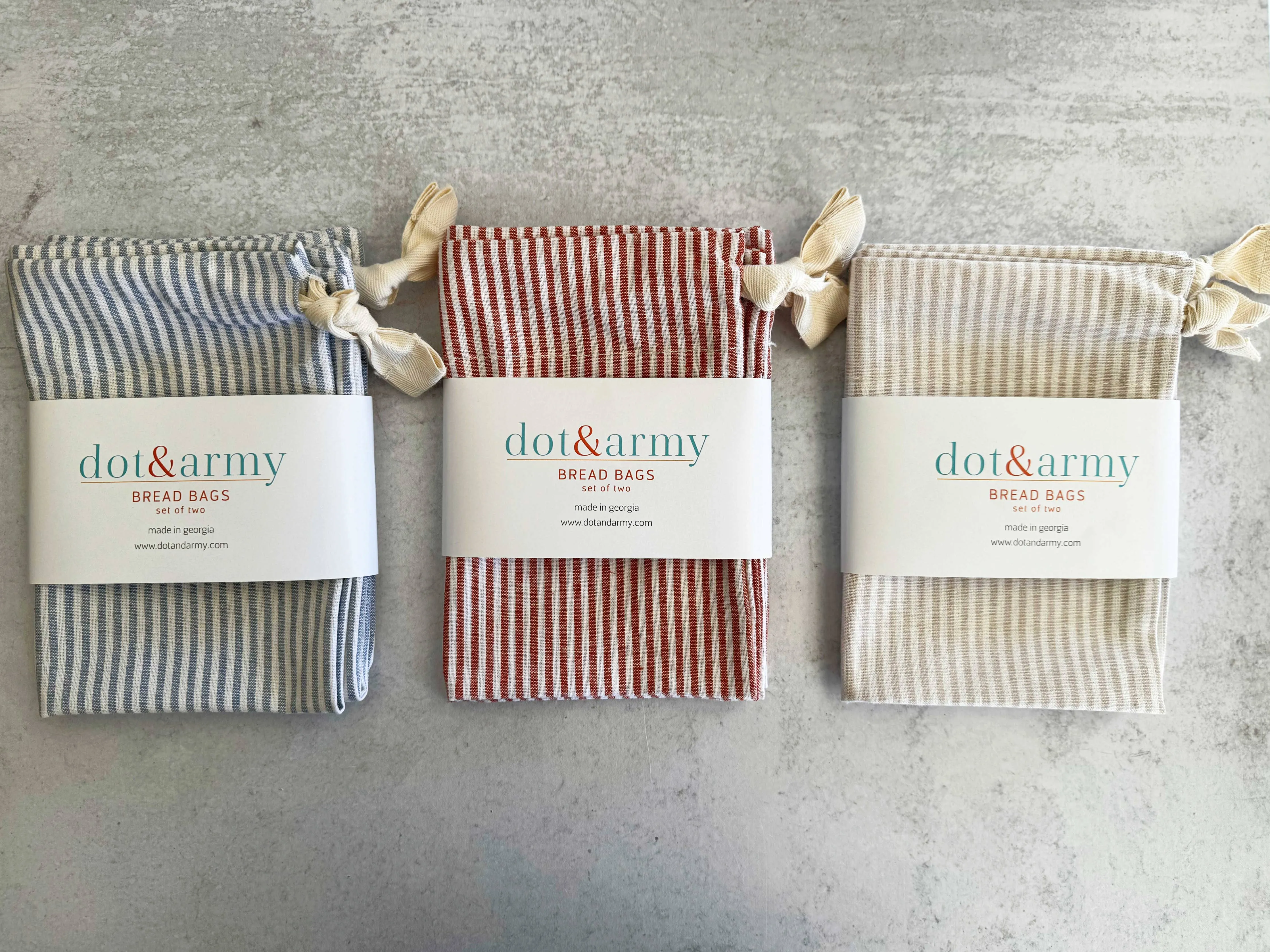 Americana Stripe Linen Bread Bags || Papaya