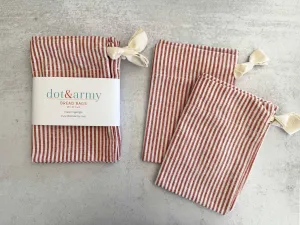 Americana Stripe Linen Bread Bags || Papaya