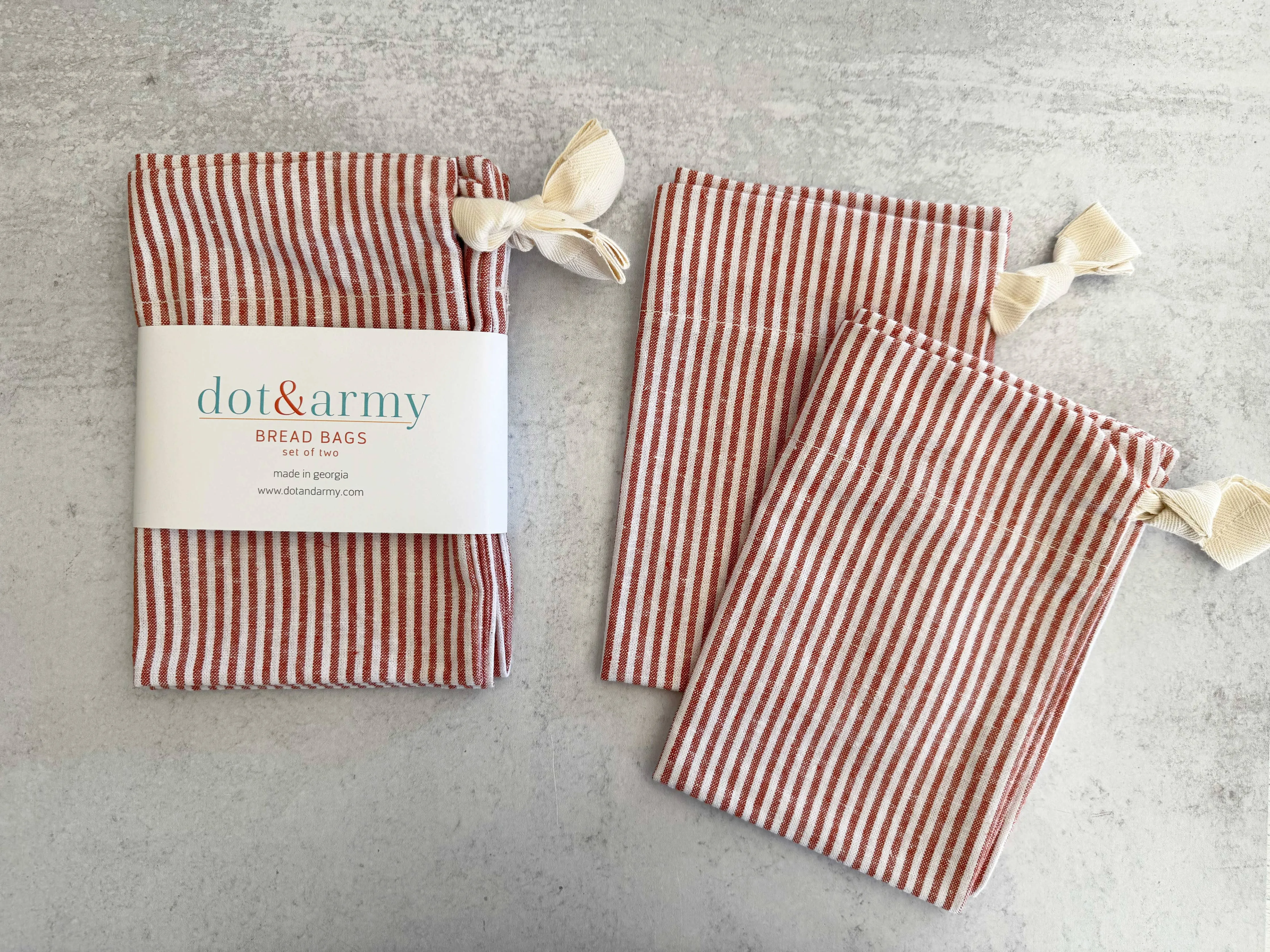 Americana Stripe Linen Bread Bags || Papaya