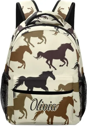 Animal Running Horse Backpack Personalized Name Waterproof Travel Bag for Boys Girls Gift
