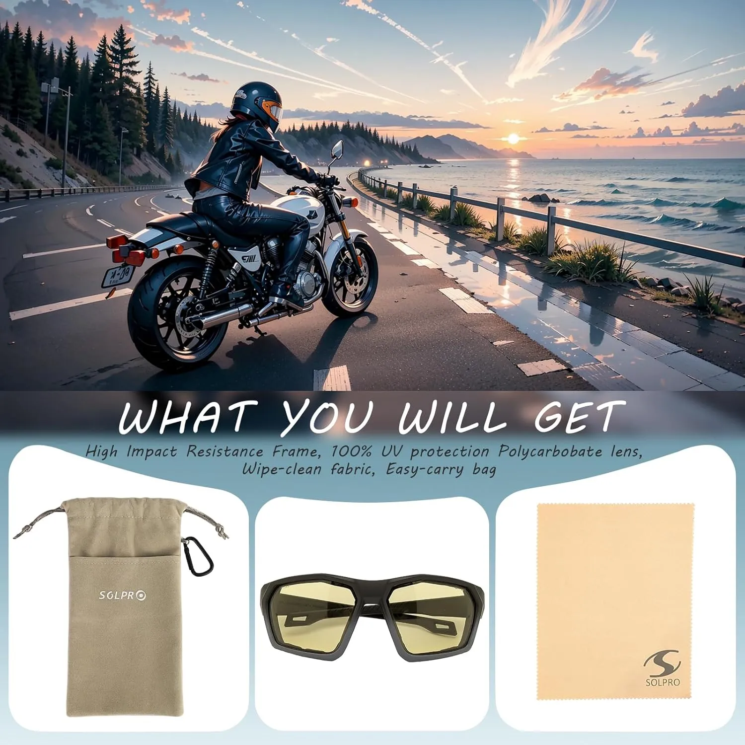 Anti-Fog Motorcycle Riding Glasses, Safety Eyewear, Wrap Around, Foam Padding, Dustproof Windproof, For Men Women