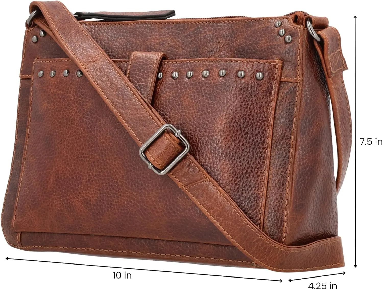 Anti-Theft Leah Buffalo Leather Sling Crossbody Handbag with Locking Zippers