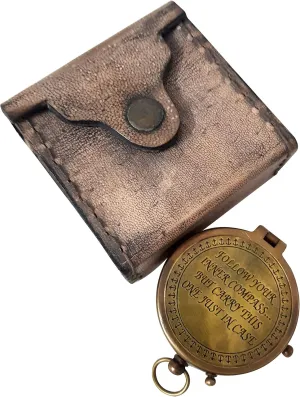 Antique Maritime Compass W/Leather Case Navigational Instrument Direction Finder Nautical Present Camping & Hiking Magnetic Pocket Compass