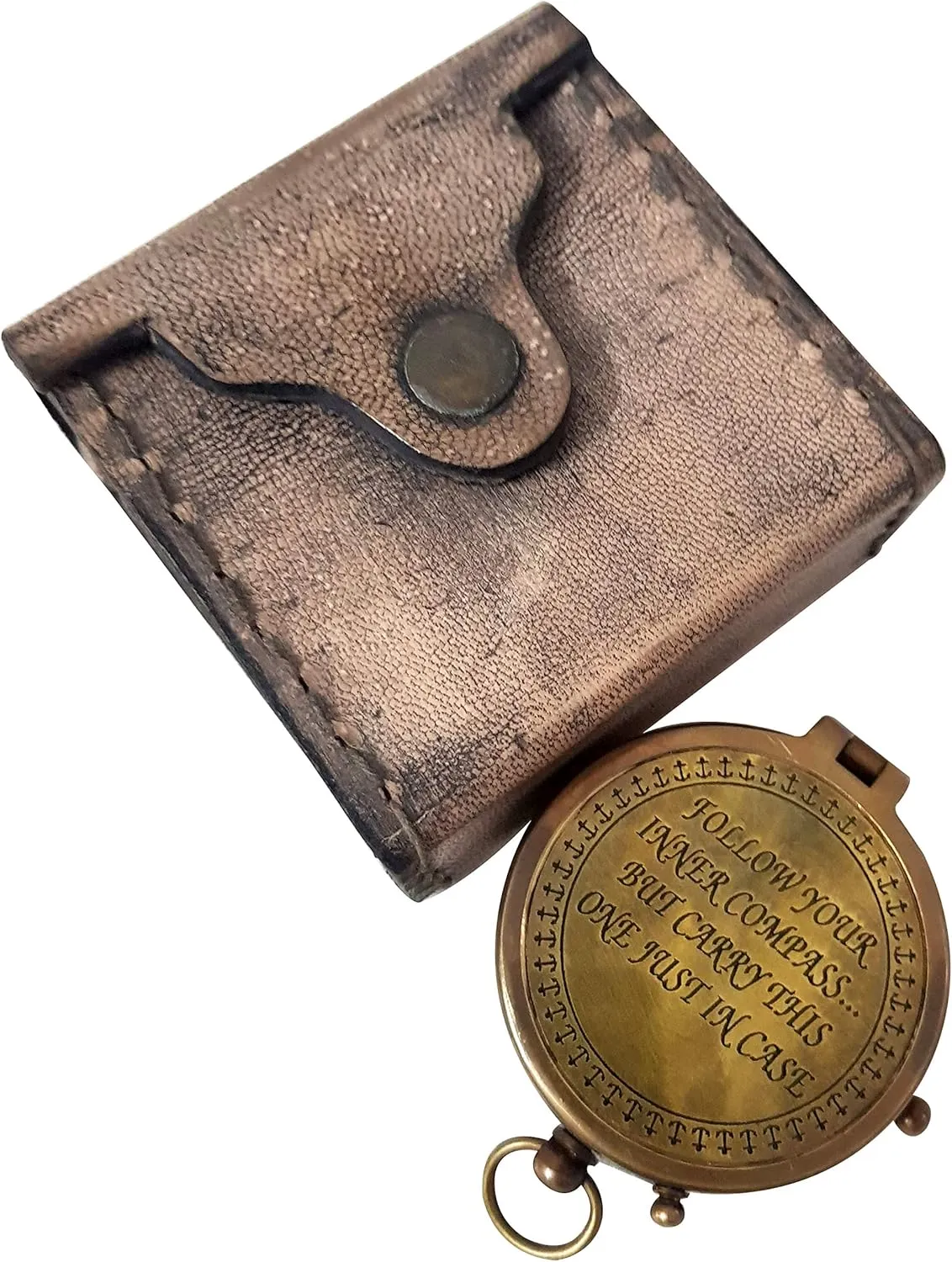 Antique Maritime Compass W/Leather Case Navigational Instrument Direction Finder Nautical Present Camping & Hiking Magnetic Pocket Compass