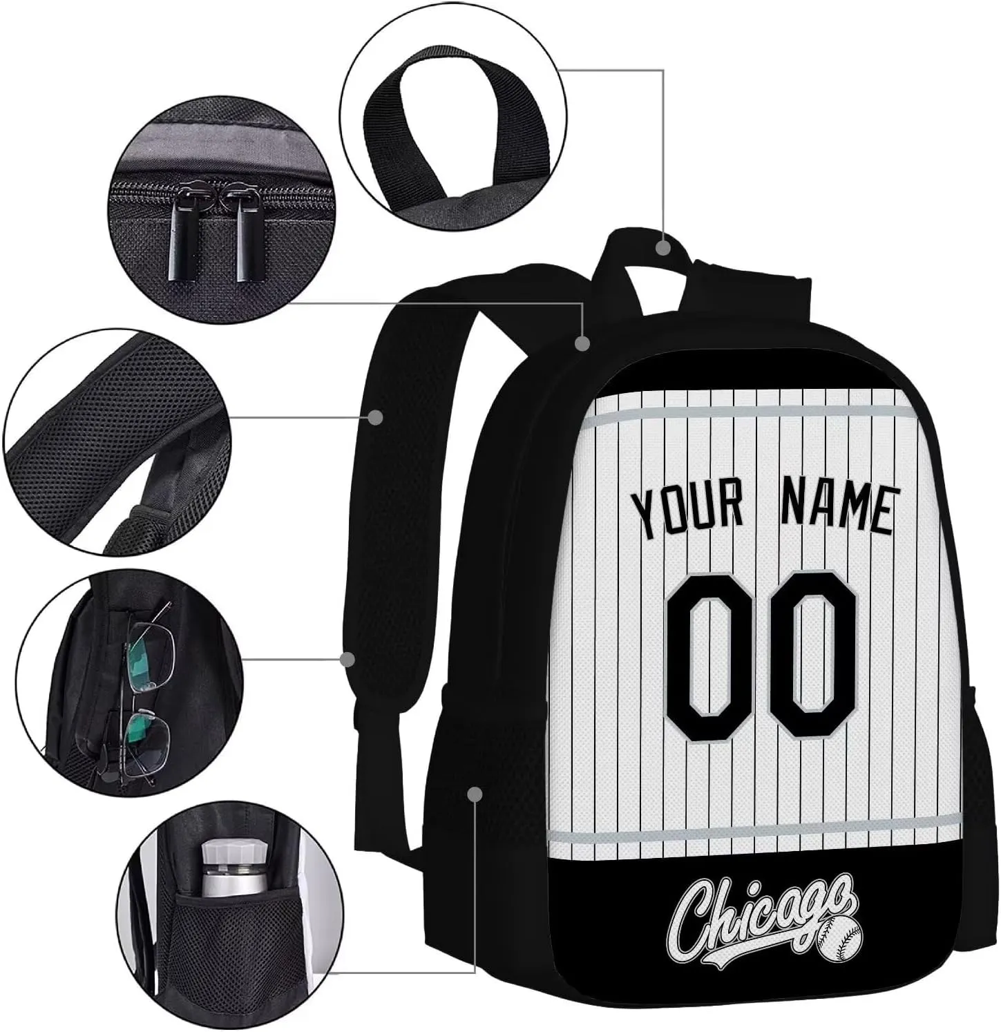 ANTKING Chicago Backpack School Bags Custom Name Number for Men Youth Boy Gift