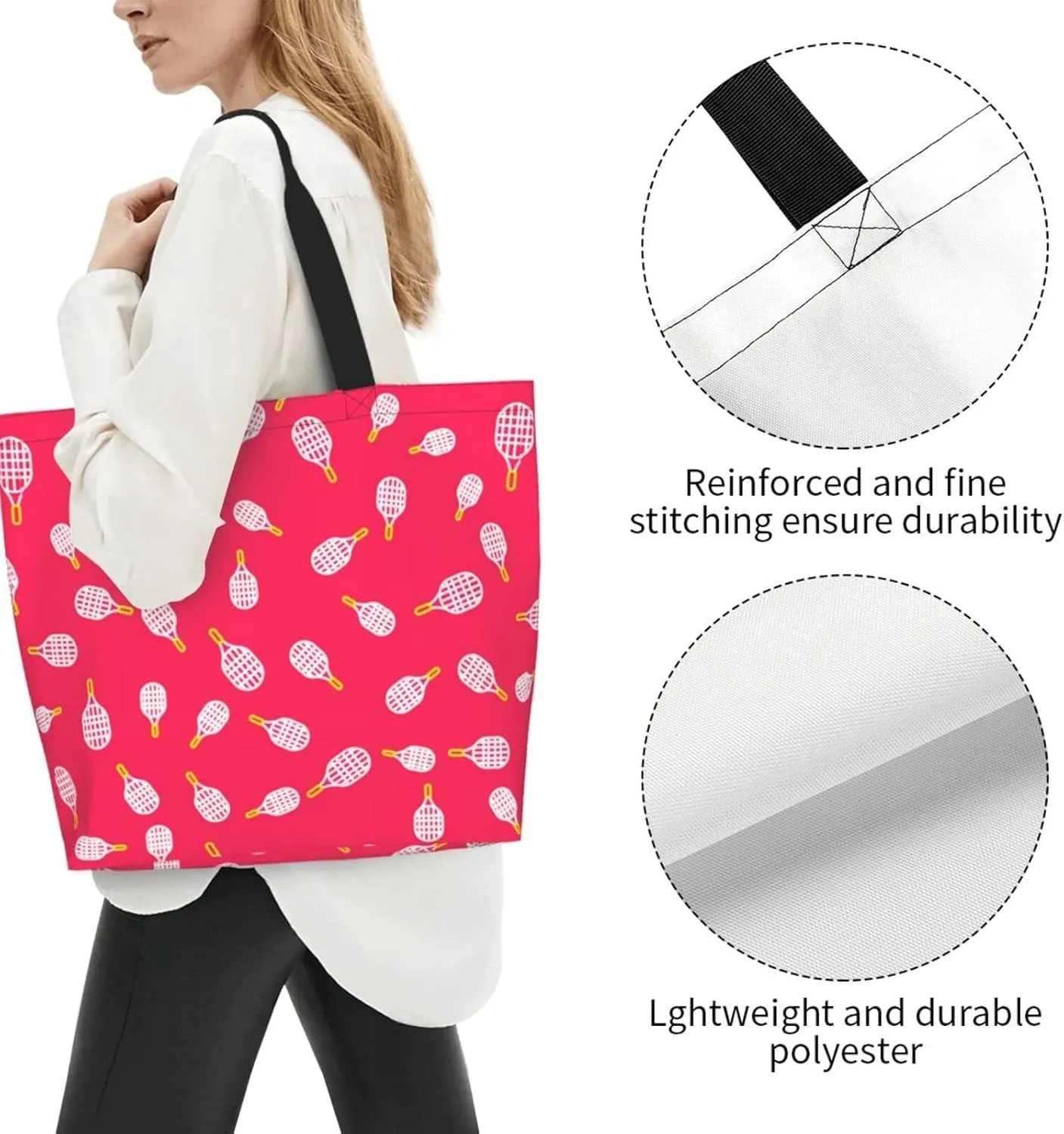 ASYG Tennis Tote Shoulder Bag Sport Grocery Bags Storage Handle Shopping Bag Tennis Portable Bag