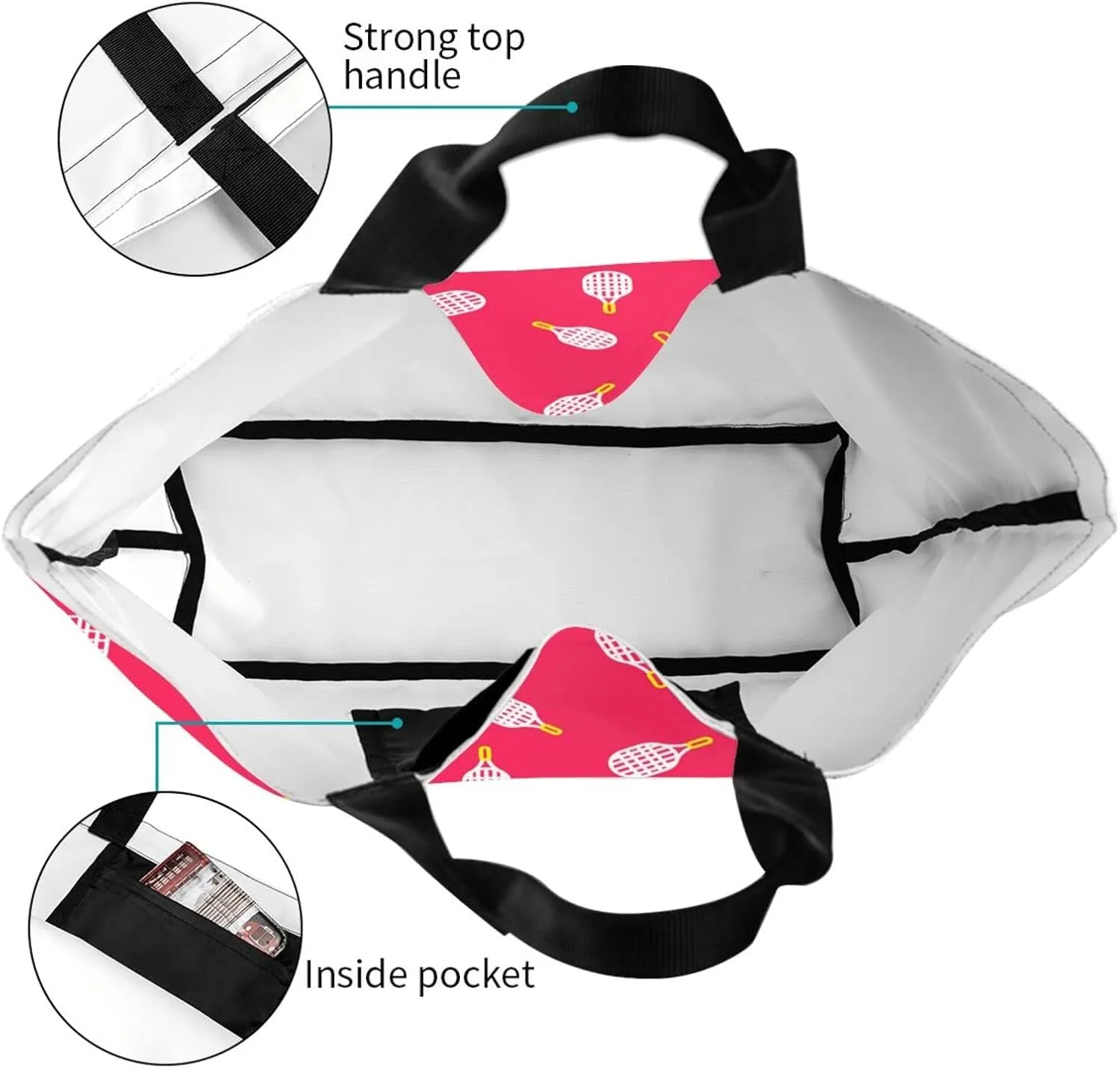 ASYG Tennis Tote Shoulder Bag Sport Grocery Bags Storage Handle Shopping Bag Tennis Portable Bag