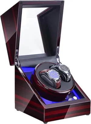 Automatic Double Watch Winder Box with LED Illumination Piano Paint Exterior Dual Power Supply 4 Rotation ModesWatch Winder for Automatic Watches