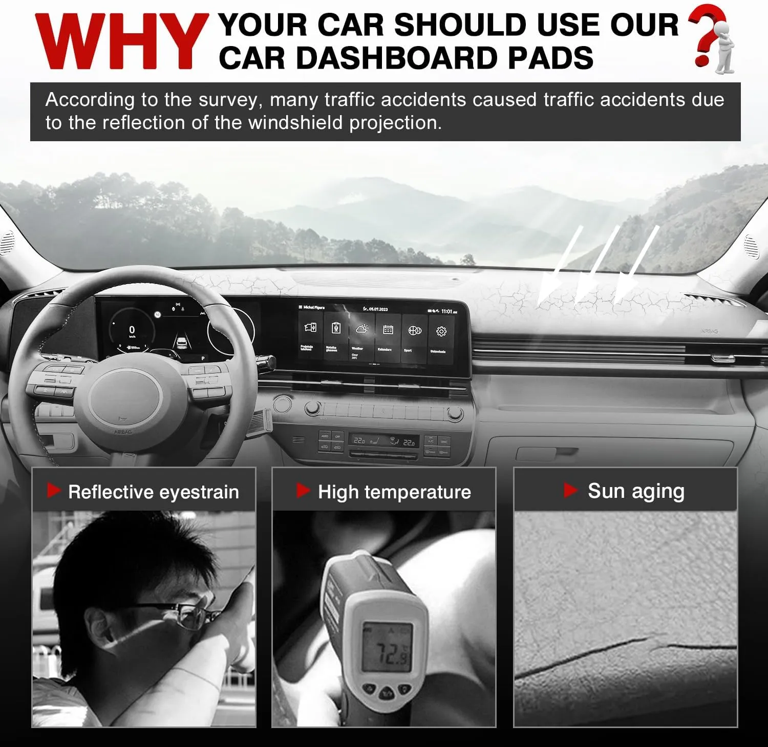 Autorder Dashboard Cover Mat for 2024 2025 Hyundai Kona Accessories Dash Cover Upgrade Velvet Dash Mat Sunshade Glare UV Rays Protector