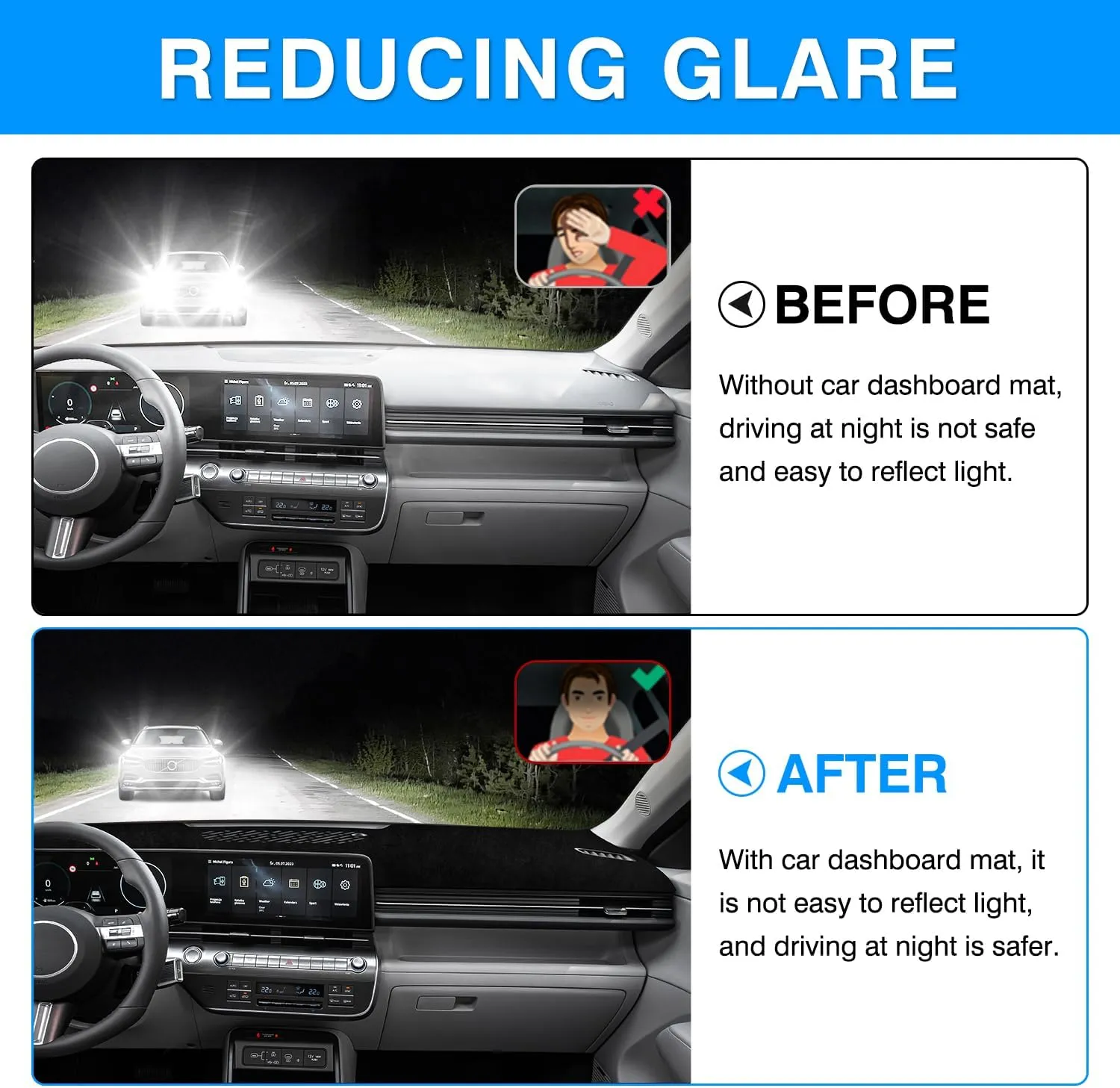 Autorder Dashboard Cover Mat for 2024 2025 Hyundai Kona Accessories Dash Cover Upgrade Velvet Dash Mat Sunshade Glare UV Rays Protector