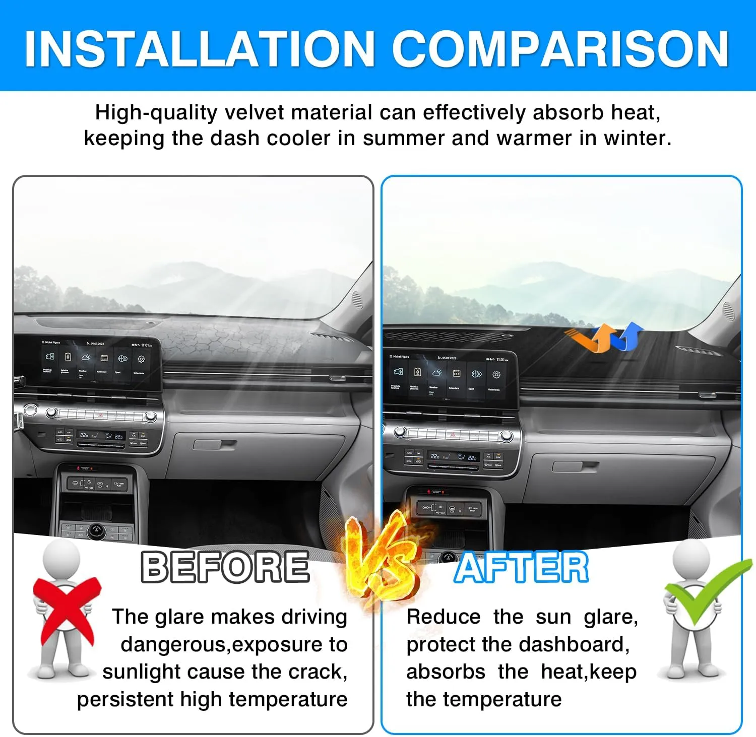Autorder Dashboard Cover Mat for 2024 2025 Hyundai Kona Accessories Dash Cover Upgrade Velvet Dash Mat Sunshade Glare UV Rays Protector