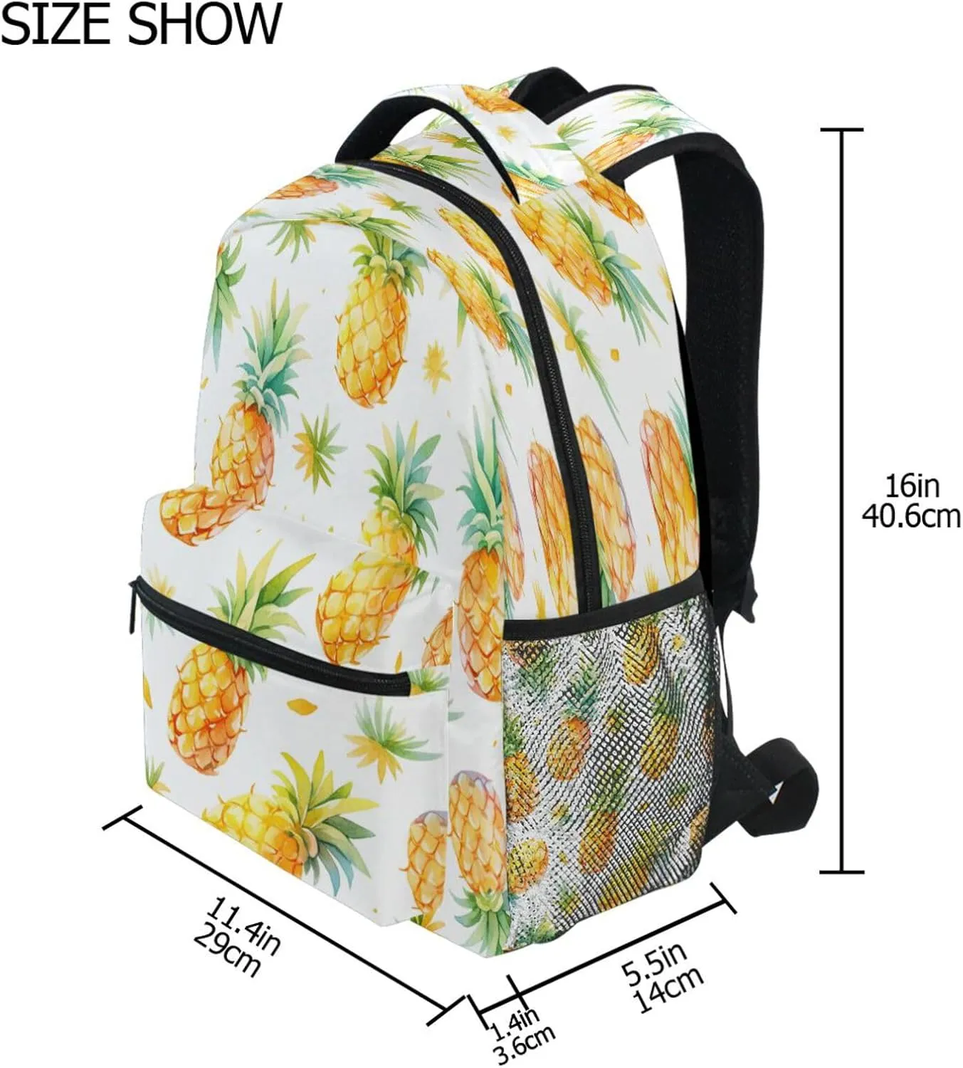 Backpack for Teacher Nurse Waterproof Laptop Bookbag with Chest Strap for College Work Hand-drawn Pineapples and Pineapple Slices Pattern_