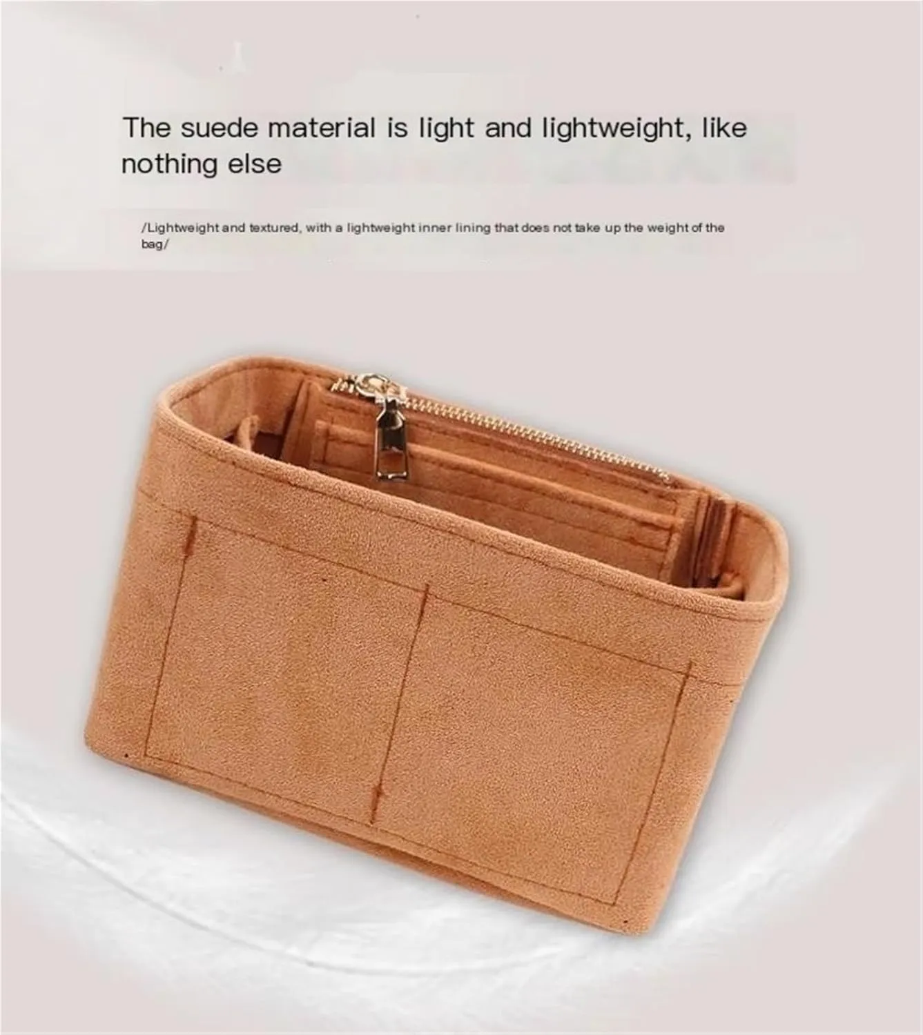 Bag Organizer Lined Storage Bag Bag Organizer Insert Portable Cosmetic Bag for Loewe(Khaki B,S)